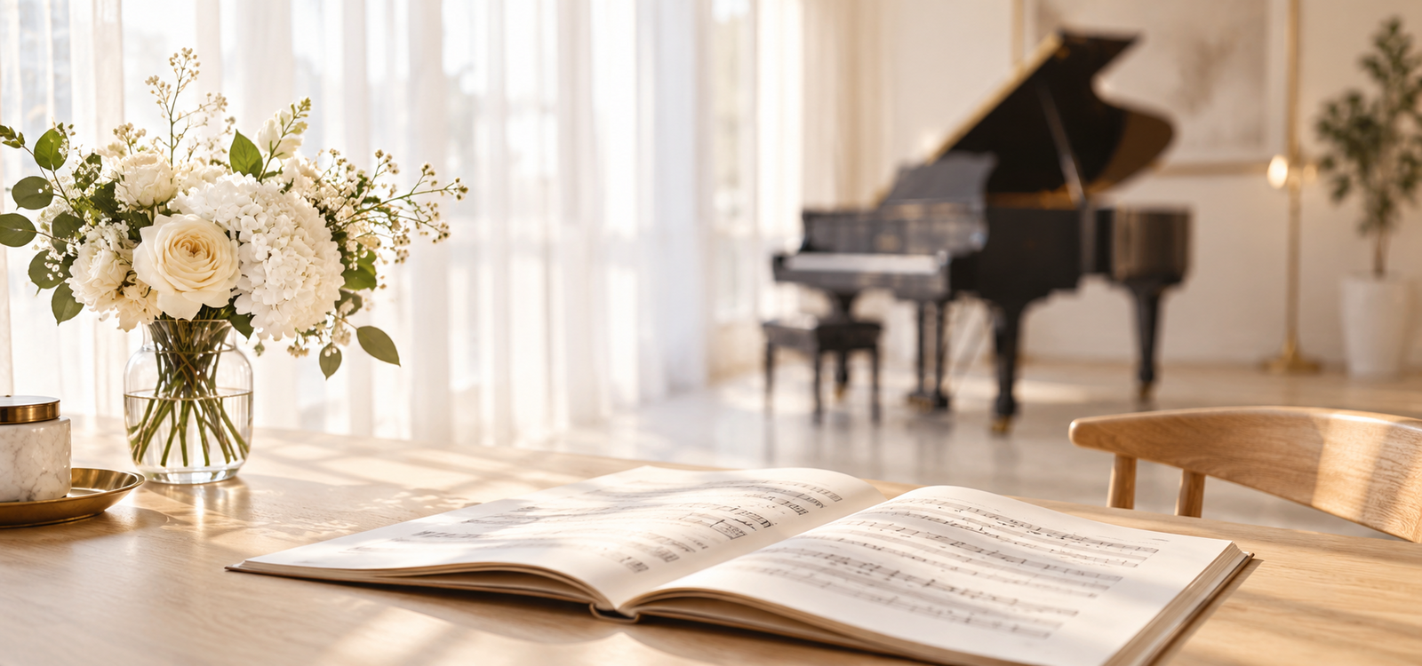 楽譜と花のある音楽の時間